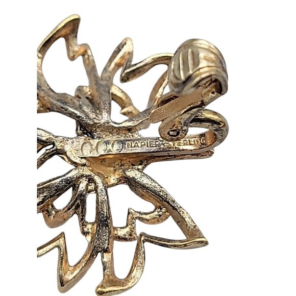 Napier Sterling Clip On Earrings 1940s Gold Wash 925 Silver Large Leaves 925 - Picture 4 of 13